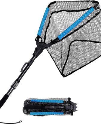 PLUSINNO Fishing Net Fish Floating Landing Net, Kayak Nets with Fixed Foldable Telescopic Pole Handle, Bass Trout Fishing Nets with Nylon Mesh for Pond Lake River, Fishing Gear Gifts for Men Anglers