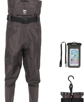 TIDEWE Bootfoot Chest Wader, 2-Ply Nylon/PVC Waterproof Fishing Hunting Waders with Boot Hanger for Men Women Green Brown